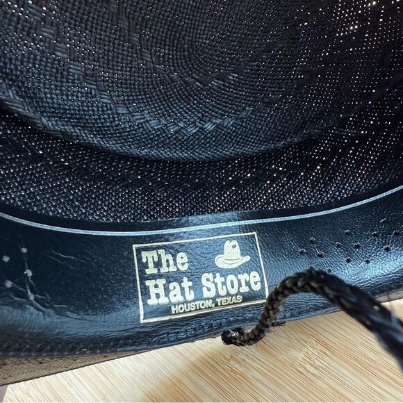 Larry Mahan Gambler Hat With Cord 6x Handwoven Shantung 7 Western Black USA - Picture 12 of 15